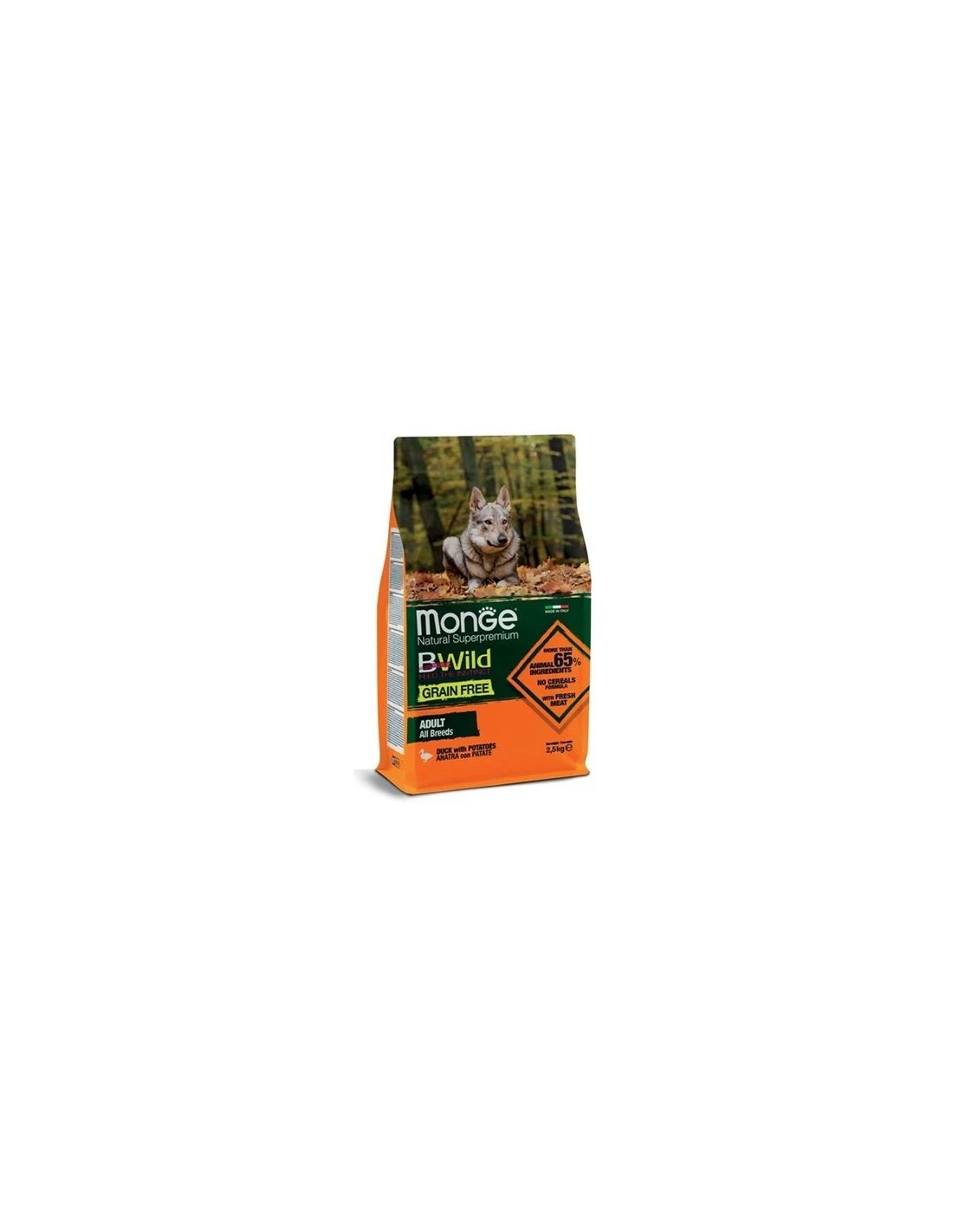 Monge Cane - Bwild - Adult Grain Free - All Breeds - Anatra E Patate - 2,5 Kg