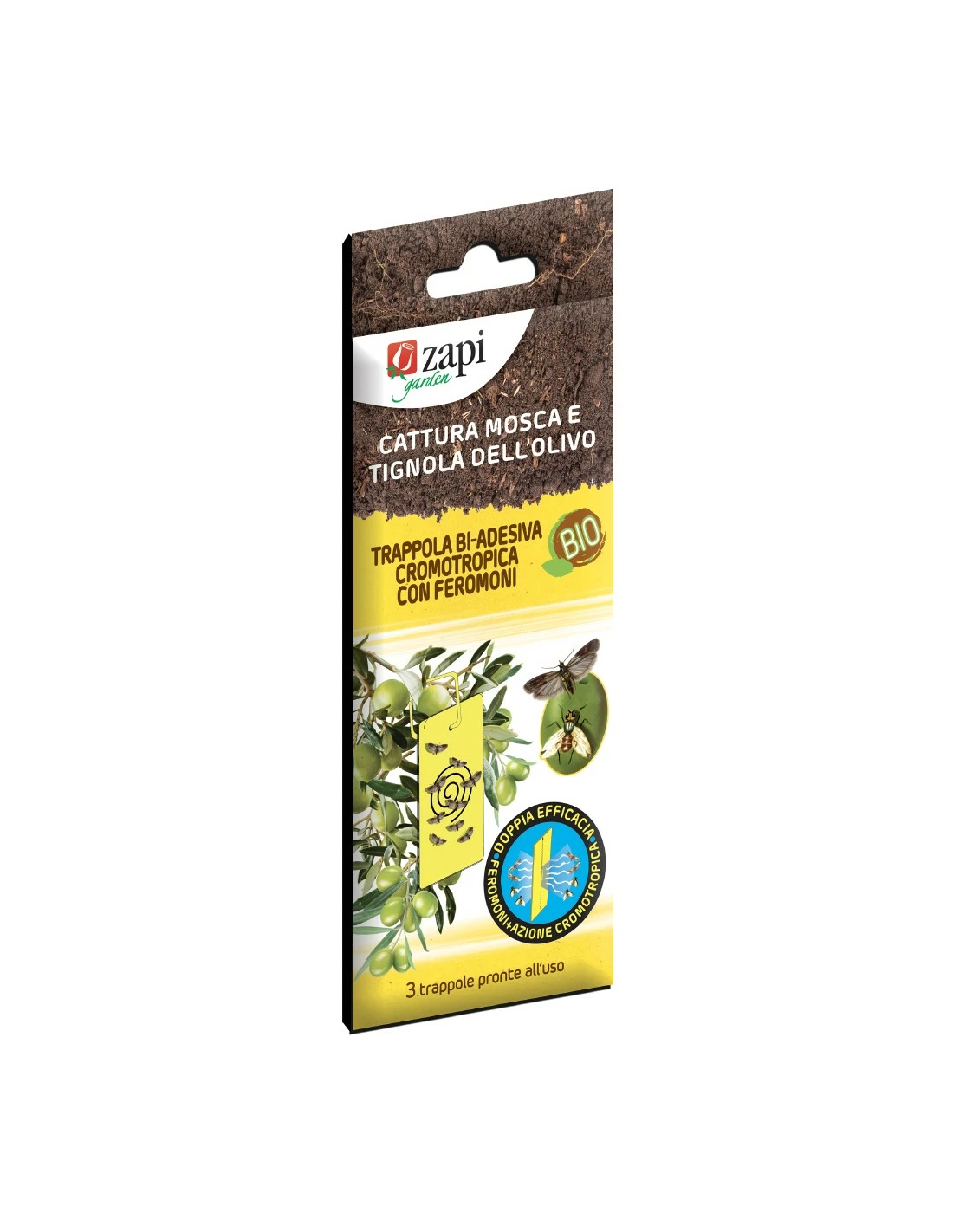 Zapi - Trappola Bi-Adesiva Cromotropica - Mosca Dell'olivo - 3 Pezzi
